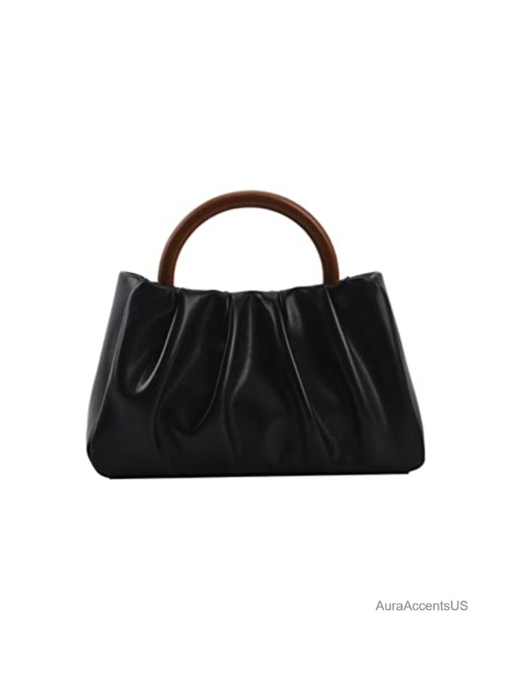 Small Vegan Leather Clutch with Wooden Handle Crossbody Wristlet
